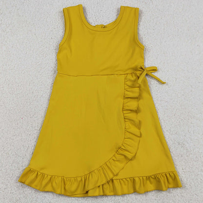Baby Girls Dress Yellow Sleeveless Yoga Active Shorts Ruffle Knee Length Dresses GSD3031