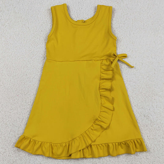 Baby Girls Dress Yellow Sleeveless Yoga Active Shorts Ruffle Knee Length Dresses GSD3031