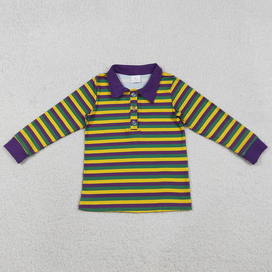 Baby Boys T-shirts Mardi Gras Stripe Button Polo Shirts Top BT1358 12.5