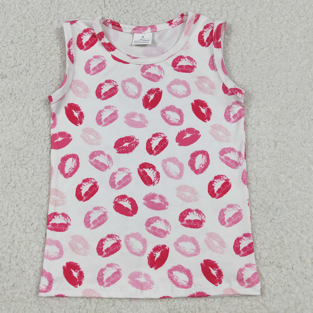 Baby Girls Clothes Sleeveless Pink Mouths Valentines Vest Tops GT1419 12.22