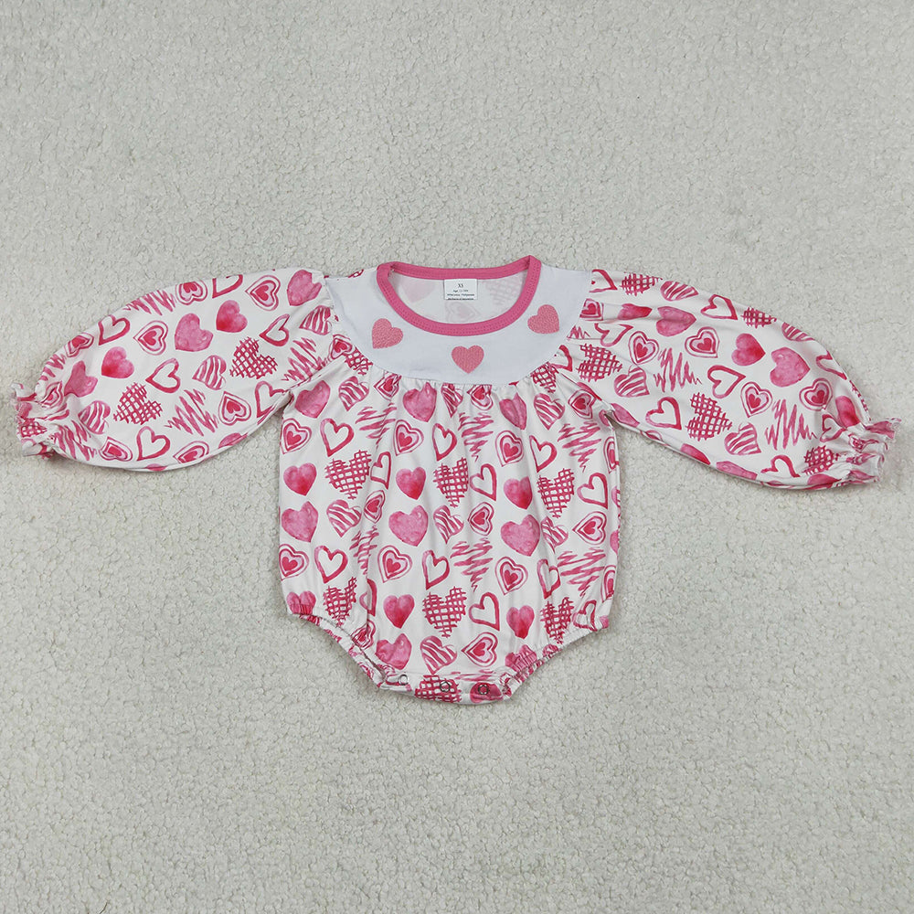 Baby Girls Embroidery Hearts Valentines Long Ruffle Sleeve Rompers LR2767 12.27