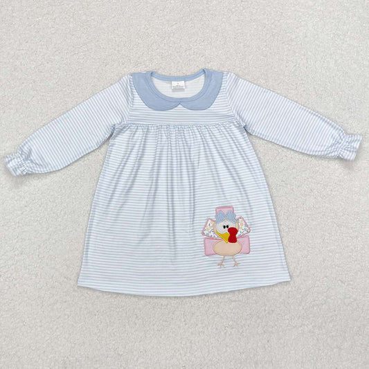 Baby Girls Dress Blue Turkey Thanksgiving Knee Length Dresses GLD0603