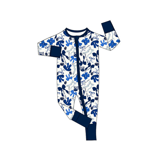 Preorder(moq 5) long sleeves blue bows baby team zip romper 8.27