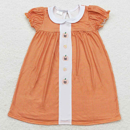 Baby Girls Dress Pumpkin Candy Orange Checkered Knee Length Dresses GSD1337