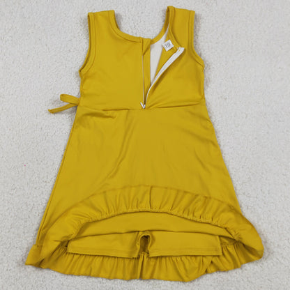 Baby Girls Dress Yellow Sleeveless Yoga Active Shorts Ruffle Knee Length Dresses GSD3031