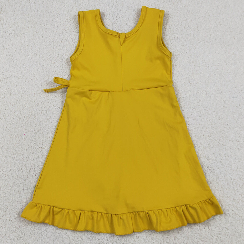 Baby Girls Dress Yellow Sleeveless Yoga Active Shorts Ruffle Knee Length Dresses GSD3031