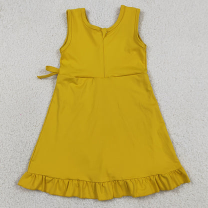 Baby Girls Dress Yellow Sleeveless Yoga Active Shorts Ruffle Knee Length Dresses GSD3031