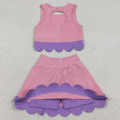 Baby Girls Clothes Pink Purple Vest Top Bows Skirt Shorts Yoga Active Scallop Clothes Sets GSD3319