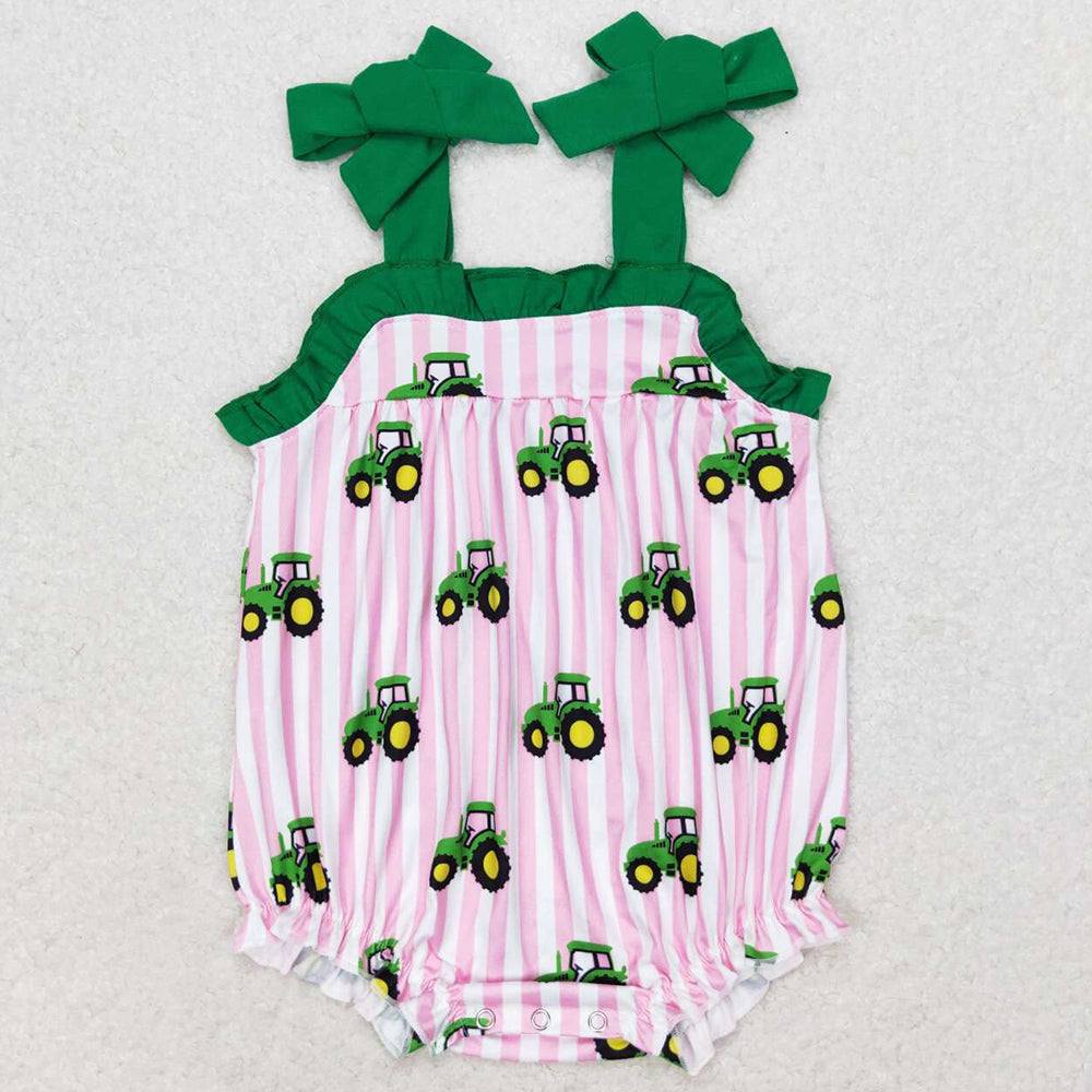 Baby Girls Rompers Pink Stripes Tractors Summer Rompers SR1623