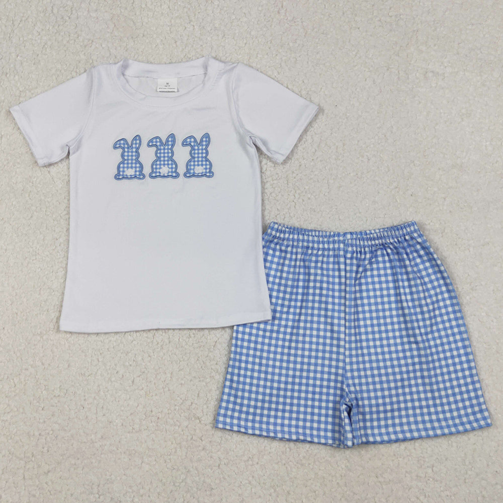 Baby Boys Clothes Embroidery Rabbits Checkered Shorts Easter Outfits BSSO1123 10.21