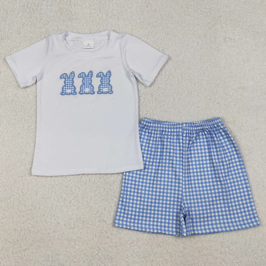 Baby Boys Clothes Embroidery Rabbits Checkered Shorts Easter Outfits BSSO1123 10.21
