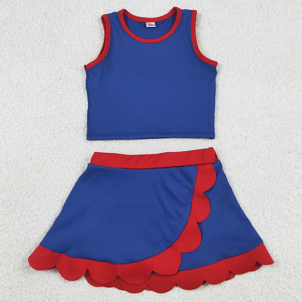Baby Girls Clothes Red Navy Vest Top Scallop Skirt Short Yoga Active Clothes Set GSD4096