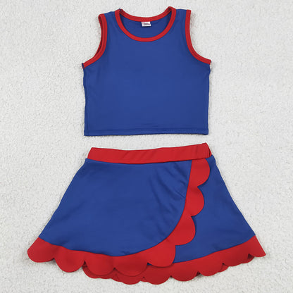 Baby Girls Clothes Red Navy Vest Top Scallop Skirt Short Yoga Active Clothes Set GSD4096