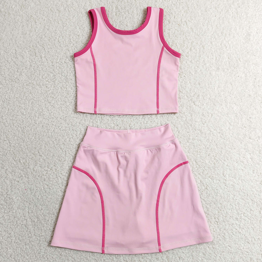 Baby Girls Clothes Pink Sleeveless Vest Top Skirt Shorts Yoga Active Clothes Set GSD2675