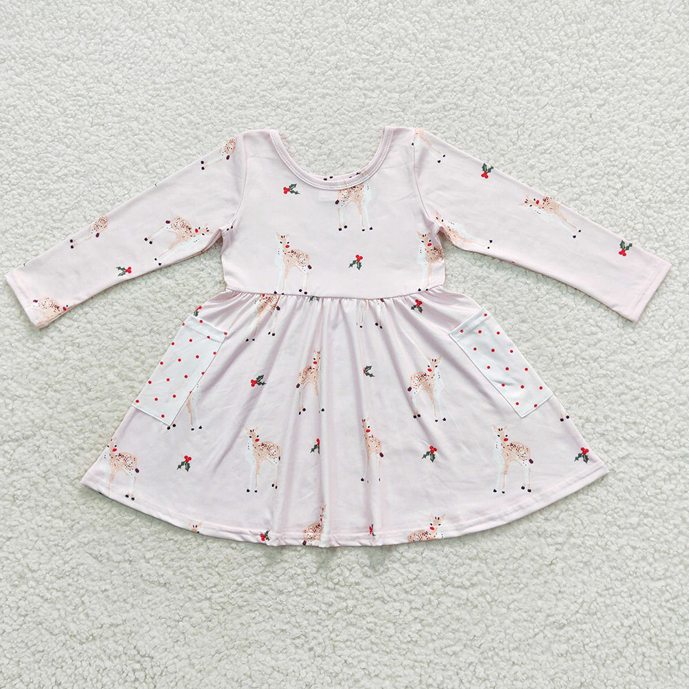 Baby Girls Dress Christmas Deer Print Cute Dresses GLD0368