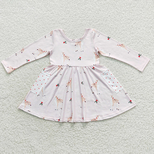 Baby Girls Dress Christmas Deer Print Cute Dresses GLD0368