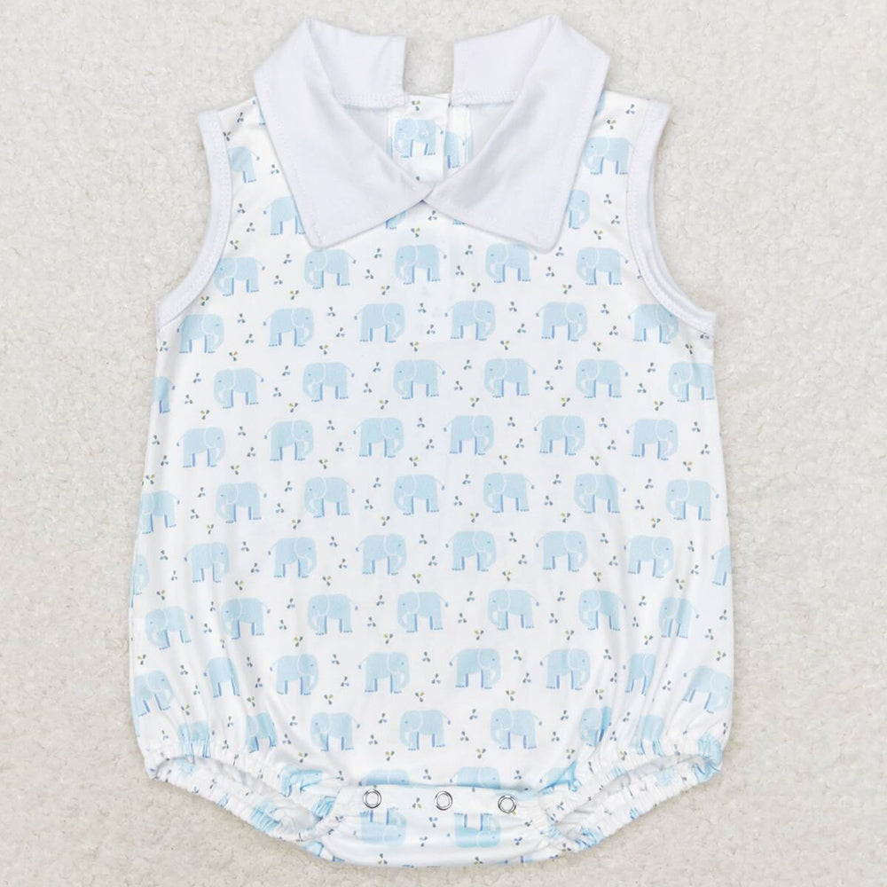 Baby Infant Boys Rompers Blue Elephant Sleeveless Rompers SR1824