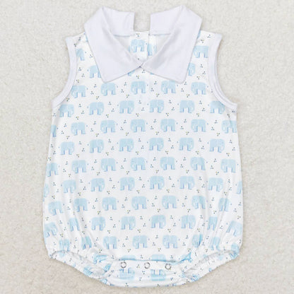 Baby Infant Boys Rompers Blue Elephant Sleeveless Rompers SR1824