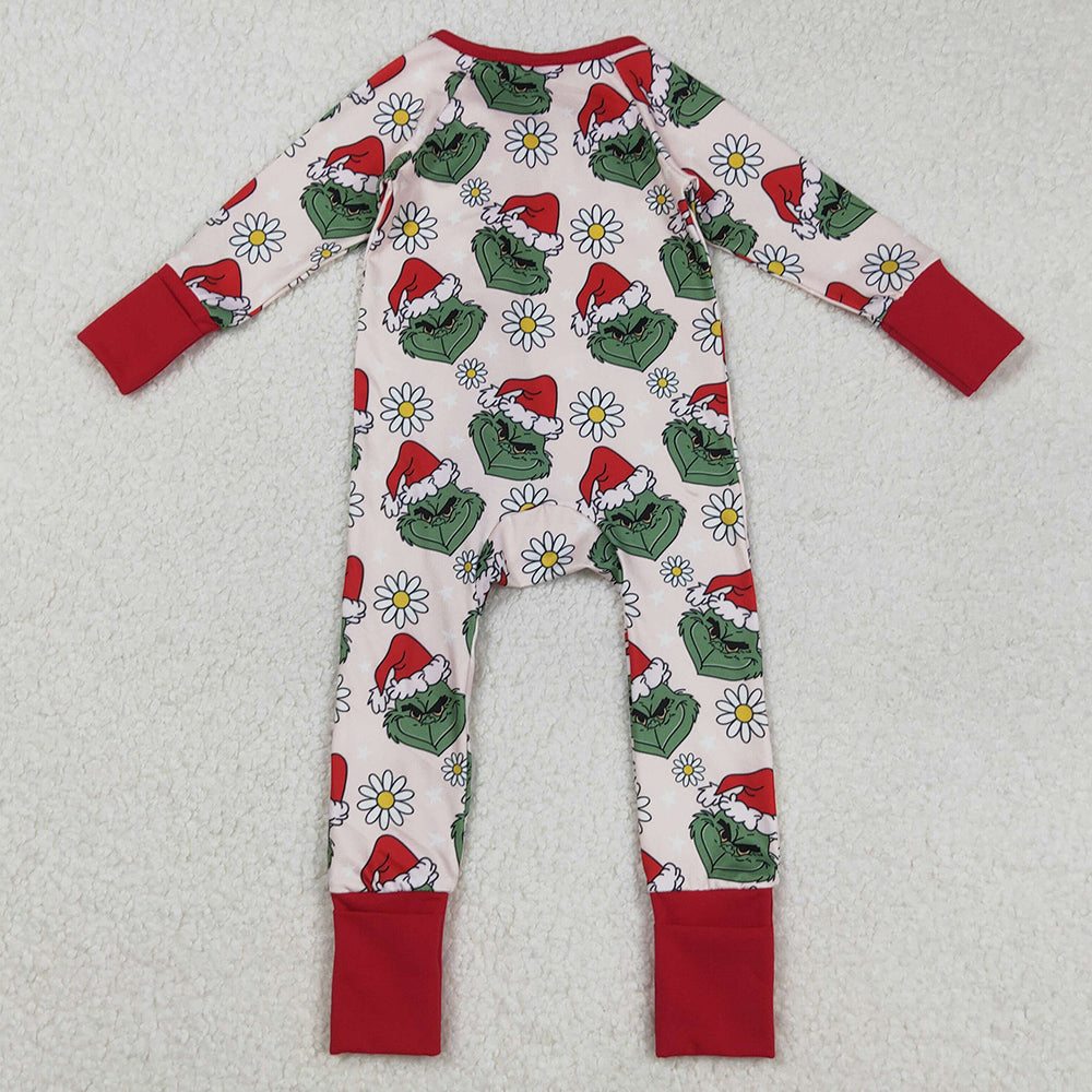 Baby Girls Rompers Green Face Flowers Ruffle Zipper Christmas Rompers LR2489 9.2