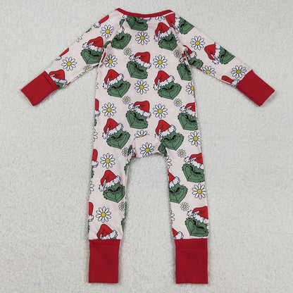 Baby Girls Rompers Green Face Flowers Ruffle Zipper Christmas Rompers LR2489 9.2