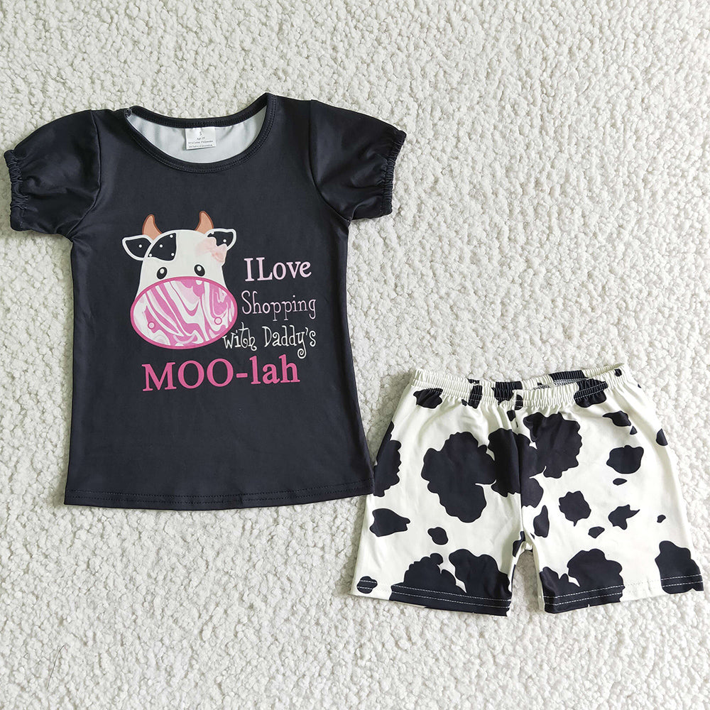 Boutique Baby Girls Clothes Set Cow Print Cute Toddler Girls Clothing Summer Outfits A6-12