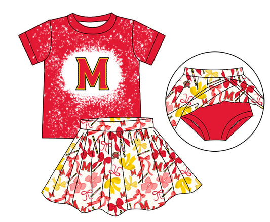 Preorder moq 5 red M bleached top bow skirt girls team outfits 8.23