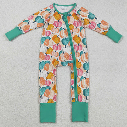Baby Boys Rompers Colorful Pumpkins Plaid Fall Zipper Footie Rompers LR2552 9.2
