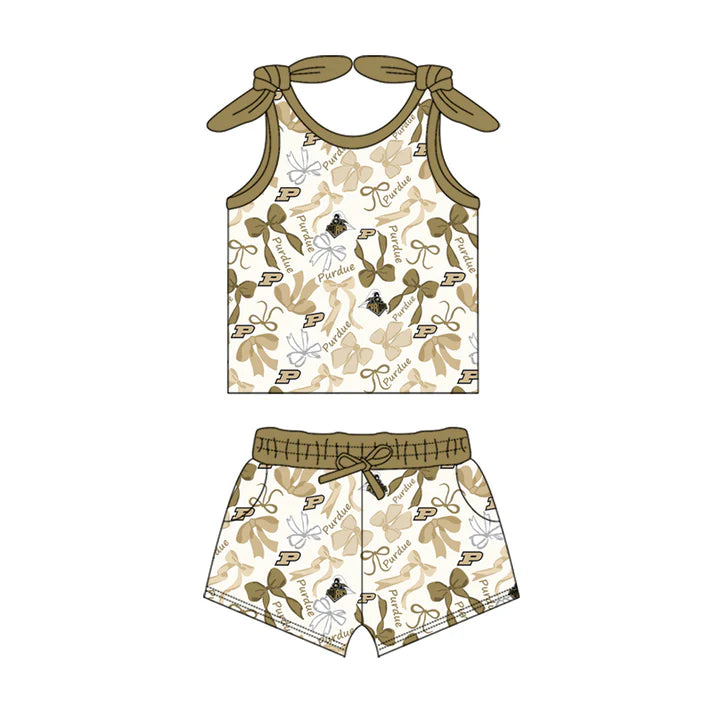 Preorder MOQ 5 pcs sleeveless P bow top shorts girls team clothes 8.26