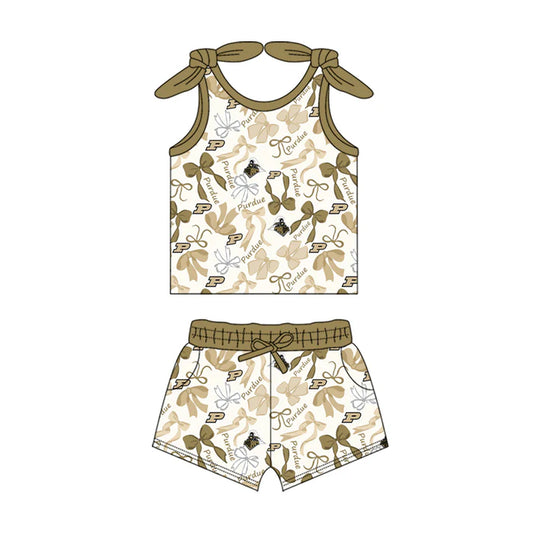Preorder MOQ 5 pcs sleeveless P bow top shorts girls team clothes 8.26