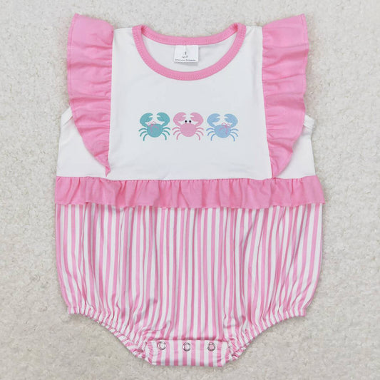 Baby Infant Girls Rompers Pink Stripes Crabs Rompers SR1676