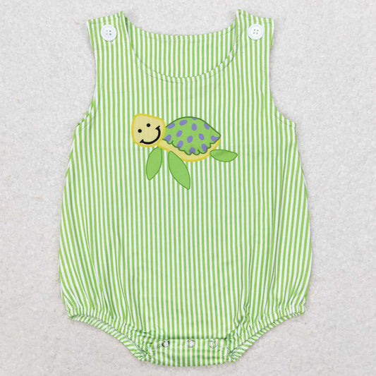 Baby Infant Boys Rompers Green Stripes Turtle Sleeveless Summer Rompers SR1093