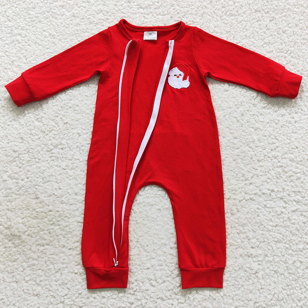 Santa Claus Embroidery Boys Romper Boutique Christmas Jumpsuit LR0598