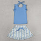 Baby Girls Clothes Blue Sleeveless Top Flowers Skirt Shorts Yoga Active Clothes Set GSD3906