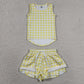 Baby Girls Clothes Yellow Checked Vests Top Butterfly Short Yoga Active Clothes Set GSSO3475