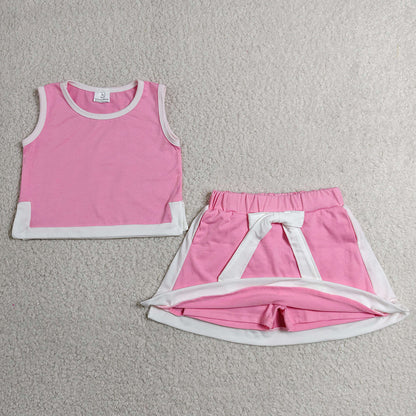 Baby Girls Clothes Pink White Sleeveless Vest Top Skirt Shorts Clothes Sets GSD3829