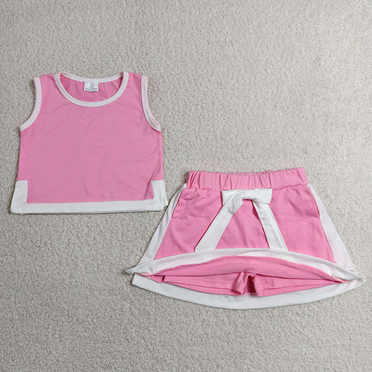 Baby Girls Clothes Pink White Sleeveless Vest Top Skirt Shorts Clothes Sets GSD3829
