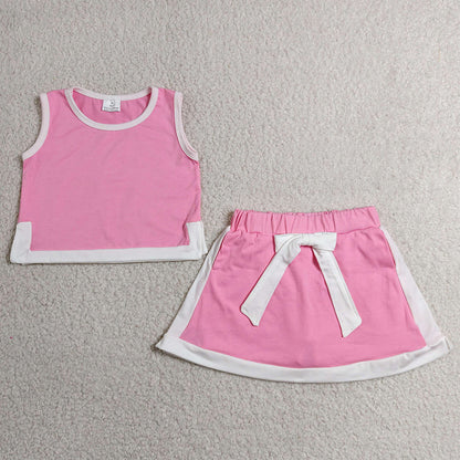 Baby Girls Clothes Pink White Sleeveless Vest Top Skirt Shorts Clothes Sets GSD3829