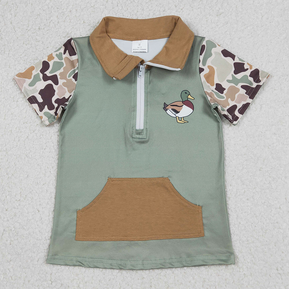 Baby Boys Clothes Southern Camo Short Sleeve Ducks Zip Pockets Hunting Pullovers Top BT1530 12.27
