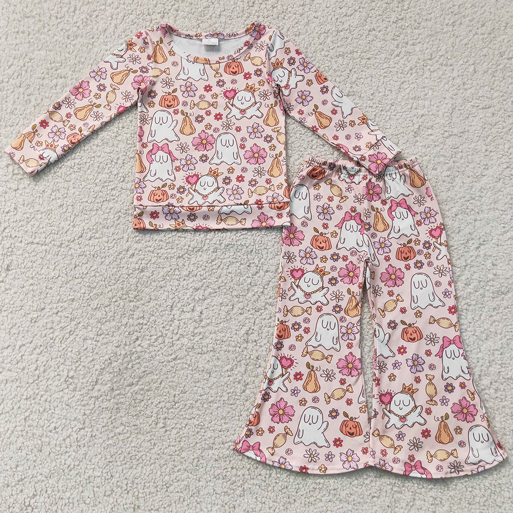 Baby Girls Clothes Flowers Ghosts Shirt Tops Flare Pant Halloween Clothes Sets GLP3400
