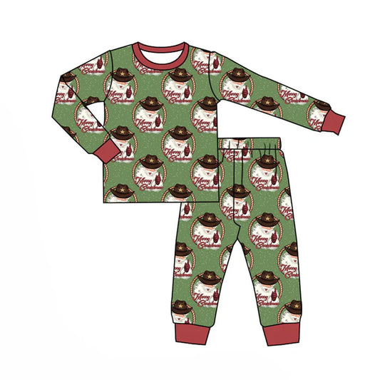 Preorder (moq 8)Baby Boys Santa Checked Top Pants Merry Christmas Pajamas Sets 9.15