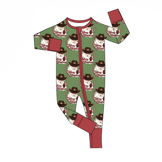 Preorder (moq 8)Baby Boys Santa Checked Merry Christmas Zipper Footie Rompers 9.15