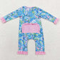 Baby Infant Girls Rompers Blue House Flowers Long Sleeve Rompers LR1339