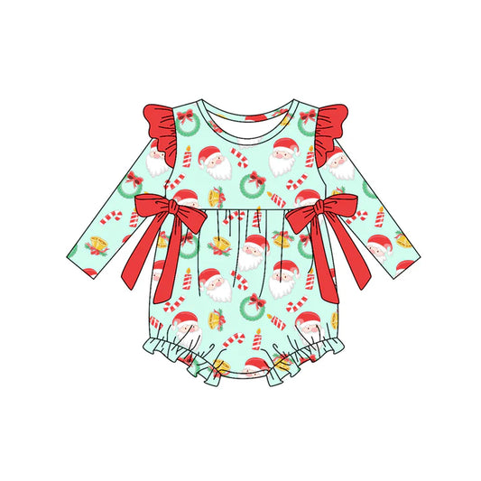 Preorder(moq 5)Baby Girls Santa Candy Cane Bows Christmas Ruffle Rompers 8.15
