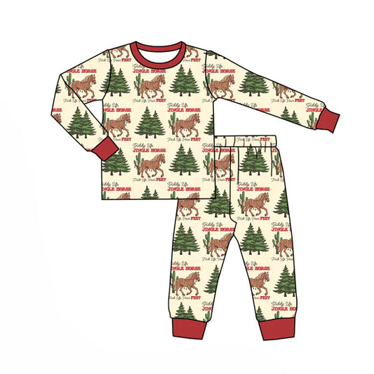 Preorder (moq 8)Baby Boys Trees Horses Cactus Top Pants Merry Christmas Pajamas Sets 9.15