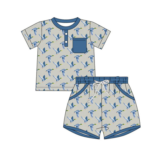 Preorder(moq 5) Baby Boys Blue Ducks Plaid Top Pockets Hunting Clothes Sets 10.18