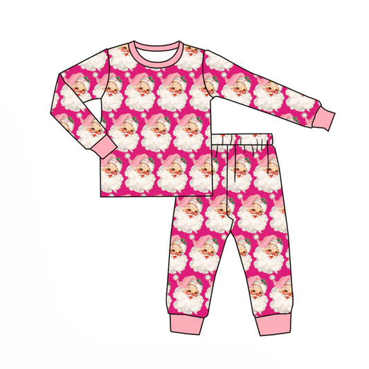 Preorder (moq 8)Baby Girls Pink Santa Checked Top Pants Christmas Pajamas Sets 9.15