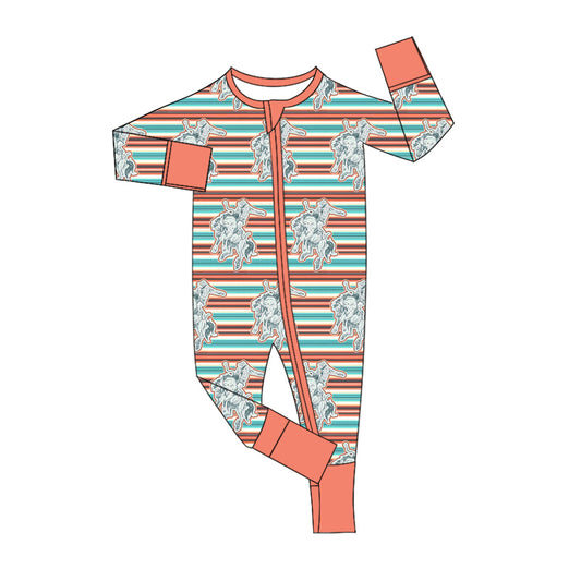 Baby Infant Boys Rompers Western Horse Stripes Zip Rompers Preorder MOQ 5