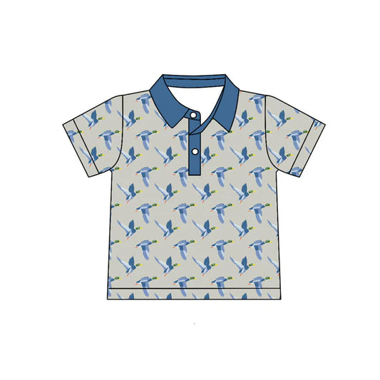 Preorder(moq 5) Baby Boys Blue Ducks Plaid Button Hunting Polo Shirts Top 10.30