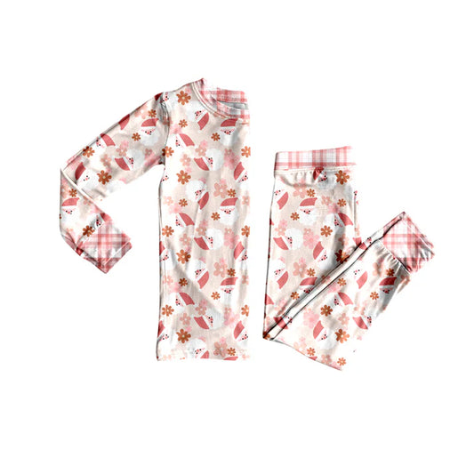 Preorder (moq 5)Baby Girls Long Sleeves Peach Flowers Santa Top Pant Pajamas Set 5.24