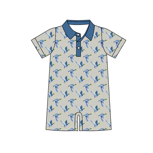 Preorder (moq 5)Baby Boys Blue Ducks Plaid Button Shorts Rompers 10.18